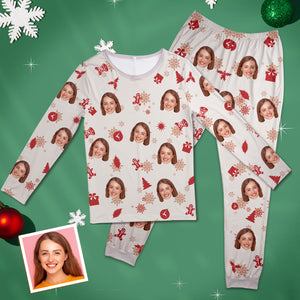 Benutzerdefinierte Gesicht Pyjamas Personalisierte Rundhals Lange Pyjamas Weihnachtsgeschenk für Frauen