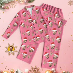 Benutzerdefinierte Gesicht Hirsch Pyjamas Personalisierte Rosa Pyjamas Frauen Männer Set Weihnachtsgeschenk