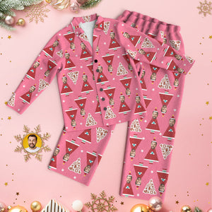 Benutzerdefinierte Gesicht Weihnachten Haus Pyjamas Personalisierte Rosa Santa Pyjamas Frauen Männer Set Weihnachtsgeschenk