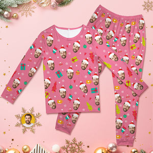 Benutzerdefinierte Gesicht Rosa Pyjamas Personalisierte Rundhals Lustige Weihnachten Pyjamas für Frauen und Männer