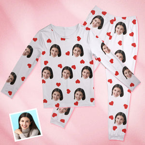 Benutzerdefinierte Gesicht Pyjamas Personalisierte Rundhals Liebe Rotes Herz Pyjamas für Frauen Valentinstag Geschenk