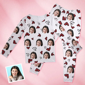 Benutzerdefinierte Gesicht Weiß Pyjamas Personalisierte Rundhals Lustige Herz Pyjamas für Frauen Valentinstag Geschenk