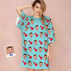 Benutzerdefiniertes Foto-gesichts-nachthemd, Personalisiertes Damen-übergröße-nachthemd, Herz-design-geschenke - DePhotoBoxer