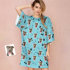 Kundenspezifisches Hundegesicht-nachthemd-personalisiertes Foto-frauen-übergroßes Buntes Nachthemd-knochen-geschenke Für Frauen - DePhotoBoxer