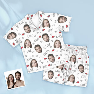 Benutzerdefinierte Paar Gesicht Kurzärmelige Pyjamas Personalisierte Foto Nachtwäsche Frauen Männer Lieben Geschenke - DePhotoBoxer