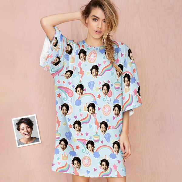 Benutzerdefiniertes Gesicht-nachthemd, Personalisiertes Damen-oversize-nachthemd, Traummädchen, Buntes Geschenk - DePhotoBoxer