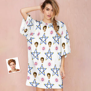 Benutzerdefiniertes Gesicht-nachthemd, Personalisiertes Damen-oversize-nachthemd, Stern-geschenk Für Sie - DePhotoBoxer