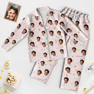 Benutzerdefinierte Gesicht Geburtstag Pyjamas Personalisierte Foto Party Nachtwäsche Frauen Männer Rosa Pyjama Set Farbiges Band - DePhotoBoxer