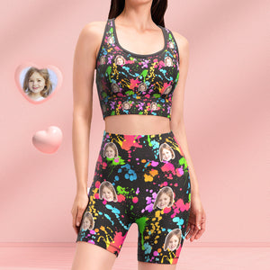 Benutzerdefinierte Gesicht Leggings und Tank Top Yoga Kleidung Anzug Muttertagsgeschenk - Farbige Flecken
