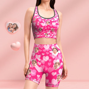Custom Face Leggings und Tank Top Yoga Kleidung Anzug Muttertagsgeschenk - Pink Love Heart