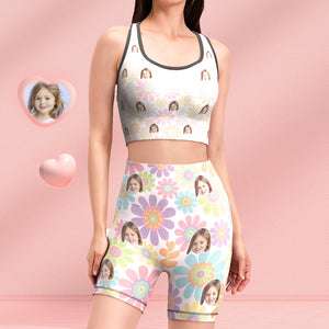 Benutzerdefinierte Gesicht Leggings und Tank Top Yoga Kleidung Anzug Muttertagsgeschenk - bunte Blumen