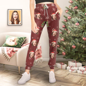Benutzerdefinierte Gesicht Weihnachten Sweatpants Hosen Rot Personalisierte Unisex Jogger Lustiges Weihnachtsgeschenk