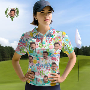Poloshirts Mit Individuellem Gesicht, Personalisierte Shirts Mit Happy Birthday-thema Für Frauen - DePhotoBoxer
