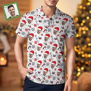 Herren-shirt Mit Individuellem Gesicht, Personalisiertes Gesicht Mit Weihnachtsmützenmuster, Golf-poloshirts - DePhotoBoxer