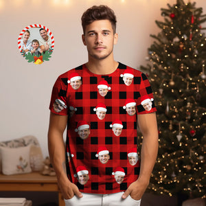 Benutzerdefiniertes Büffel-plaid-t-shirt, Personalisierte Gesichts-t-shirts Frohe Weihnachten - DePhotoBoxer