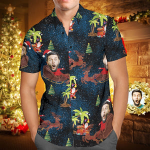 Benutzerdefinierte Gesicht personalisierte Weihnachten Hawaiihemd Rentier ziehen einen Schlitten Weihnachtsgeschenk