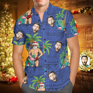 Benutzerdefinierte Gesicht personalisierte Weihnachten Hawaiihemd Weihnachtsmann im Urlaub Weihnachtsgeschenke