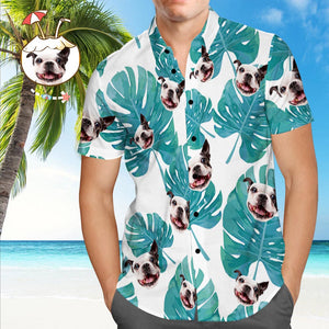 Benutzerdefiniertes Hundegesicht-hawaii-hemd. Benutzerdefinierte Tropische Hemden. Grüne Blätter-strand-hemd - DePhotoBoxer
