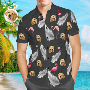 Benutzerdefiniertes Hundegesicht-hawaii-hemd Mit Schwarzer Feder, Personalisiertes T-shirt Für Haustierbesitzer - DePhotoBoxer