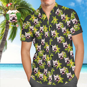 Benutzerdefiniertes Hawaii-hemd Mit Hundegesicht, Personalisiertes Hawaii-hemd, Grünes Hawaii-hemd Mit All-over-print - DePhotoBoxer