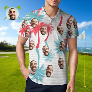 Herren-poloshirt Mit Individuellem Gesicht Im Gestreiften Stil, Personalisierte Hawaiianische Golf-shirts - DePhotoBoxer
