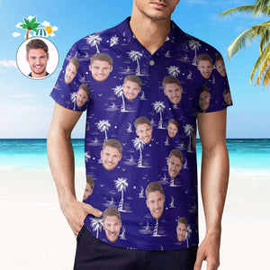 Personalisiertes Gesichts-poloshirt Für Männer, Kokosnussbaum-insel, Personalisierte Hawaiianische Golf-shirts - DePhotoBoxer