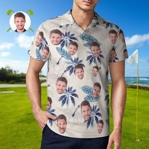 Benutzerdefiniertes Gesichts-poloshirt Für Männer, Blumen Und Blätter, Personalisierte Hawaiianische Golf-shirts - DePhotoBoxer
