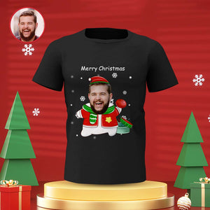 Benutzerdefiniertes Gesicht T-Shirt Personalisierte Foto T-Shirt Geschenk für Frauen und Männer frohe Weihnachten