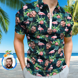 Das Polo-shirt Der Kundenspezifischen Männer Mit Reißverschluss Personalisiertes Gesicht-hawaii-art-polo-shirt - DePhotoBoxer