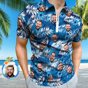 Custom Face Poloshirt Mit Reißverschluss Personalisiertes Poloshirt Im Hawaii-stil Für Herren - DePhotoBoxer