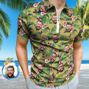 Benutzerdefiniertes Lustiges Polo-shirt Mit Reißverschluss Personalisiertes Gesicht Hawaiian Style Polo-shirt Für Männer - DePhotoBoxer