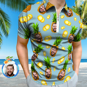 Kundenspezifisches Gesichts-polo-shirt Mit Reißverschluss Personalisiertes Lustiges Ananas-muster-männer-polo-shirt - DePhotoBoxer