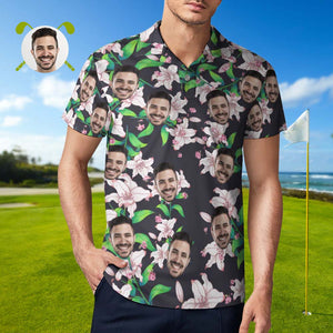 Herren-shirt Mit Individuellem Gesicht, Personalisierte Golf-shirts, Rosa Lilienmuster - DePhotoBoxer