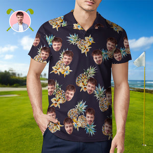 Herren-shirt Mit Individuellem Gesicht, Personalisierte Golf-shirts Für Ihn, Vintage-ananas Und Orchidee - DePhotoBoxer