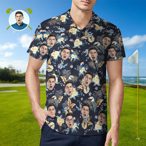 Herren-shirt Mit Individuellem Gesicht, Personalisierte Golf-shirts Für Ihn, Tropischer Druck - DePhotoBoxer