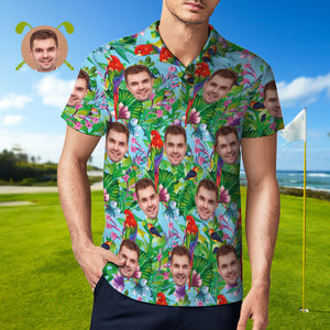 Herren-polo-shirt Mit Individuellem Gesicht, Personalisierte Golf-shirts Für Ihn, Bunter Papagei - DePhotoBoxer