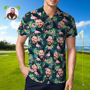 Herren-polo-shirt Mit Individuellem Gesicht, Personalisierte Golf-shirts Für Ihn, Flamingo-blume - DePhotoBoxer