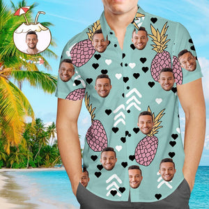 Benutzerdefiniertes Gesicht Shirt Personalisierte Foto Herren Hawaiihemd Ananas und Herz