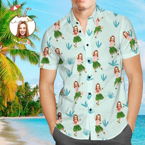 Benutzerdefiniertes Gesicht Shirt Personalisiertes Foto Hawaiihemd für Männer Happy Dance