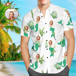 Benutzerdefiniertes Gesicht Shirt Personalisiertes Foto Hawaiihemd für Männer Meerjungfrau