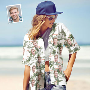 Benutzerdefiniertes Gesichtsshirt, Personalisiertes Foto, Hawaiihemd Für Damen, Geschenk – Kokosnussbaum - DePhotoBoxer