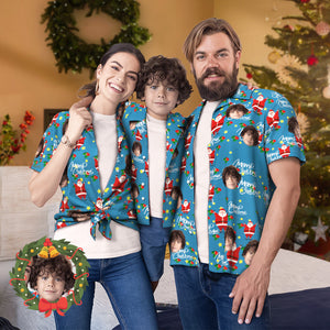 Passendes Hawaiianisches Familien-outfit Mit Individuellem Gesicht, Weihnachts-pool-party, Eltern-kind-kleidung – Happy Santa - DePhotoBoxer