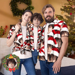 Passendes Familien-hawaii-outfit Mit Individuellem Gesicht, Weihnachten, Poolparty, Eltern-kind-kleidung – Santa Face Mash - DePhotoBoxer