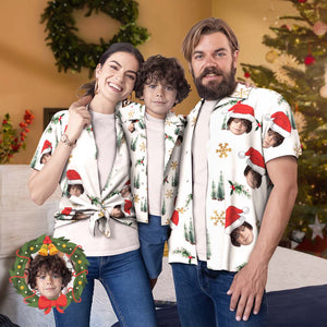 Passendes Hawaiianisches Familien-outfit Mit Individuellem Gesicht, Weihnachts-pool-party, Eltern-kind-kleidung – Weihnachtsmütze - DePhotoBoxer