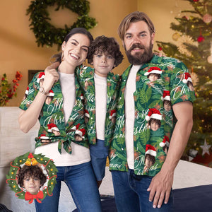 Passendes Hawaiianisches Familien-outfit Mit Individuellem Gesicht, Weihnachts-poolparty, Eltern-kind-kleidung – Blätter Mit Allover-print - DePhotoBoxer