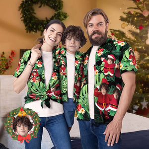 Passendes Familien-hawaii-outfit Mit Individuellem Gesicht, Weihnachts-pool-party, Eltern-kind-kleidung – Weihnachtsmann-weihnachtsgeschenke - DePhotoBoxer
