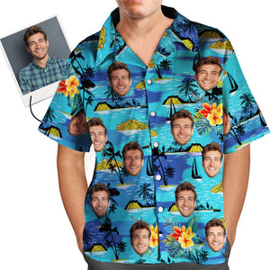 Benutzerdefiniertes Gesicht Hawaiihemd Herren All Over Print Große Blätter Kurzarmhemd