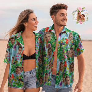 Passende Hawaii-hemden Für Paare Mit Individuellem Gesicht. Genießen Sie Den Sommer Als Valentinstagsgeschenk - DePhotoBoxer