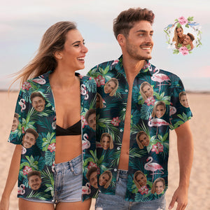 Passende Hawaii-hemden Für Paare Mit Individuellem Gesicht, Flamingo-blumen-valentinstagsgeschenk - DePhotoBoxer