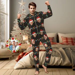 Benutzerdefinierte Onesies Foto Weihnachten Leds Pyjamas Einteilige Nachtwäsche Familienpyjamas Weihnachtsgeschenk - DePhotoBoxer